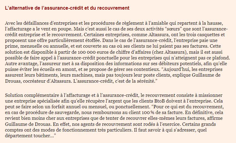 Article LE NOUVEL ÉCONOMISTE : L’affacturage rebondit grâce aux TPE/PME