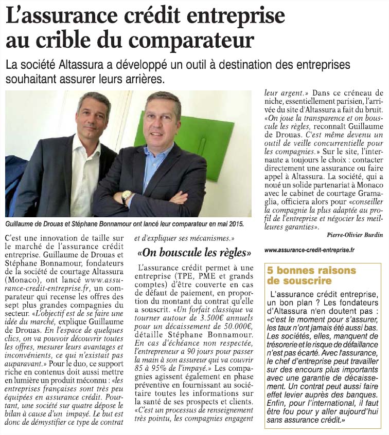 Article de la tribune sur le lancement du comparateur d'assurance crédit